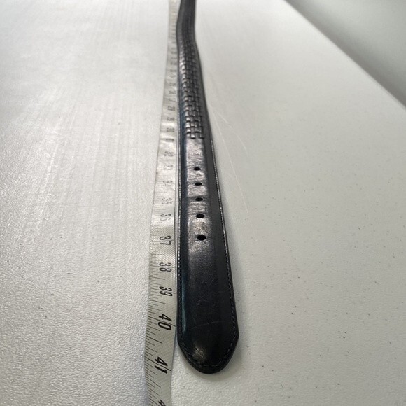 Dockers Black Top Grain Leather Woven Textured Belt Solid Brass Buckle Durable - Picture 10 of 12